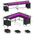 thumbnail image 3 of Furologee 66" Reversible L Shaped Gaming Desk with 6 Drawers & Printer Storage Shelves, Corner Computer Desk with Power Outlets & LED Lights, Home Office Table with Monitor Stand, Black, 3 of 9