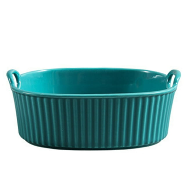 Qeeadeea Rectangular Lasagne Pan With Handle, Small Ceramic Bakeware Pan For 1 Person, Porcelain Baking Dish Oven Proof-Light blue-650ml, 18x16.5x5.5cm