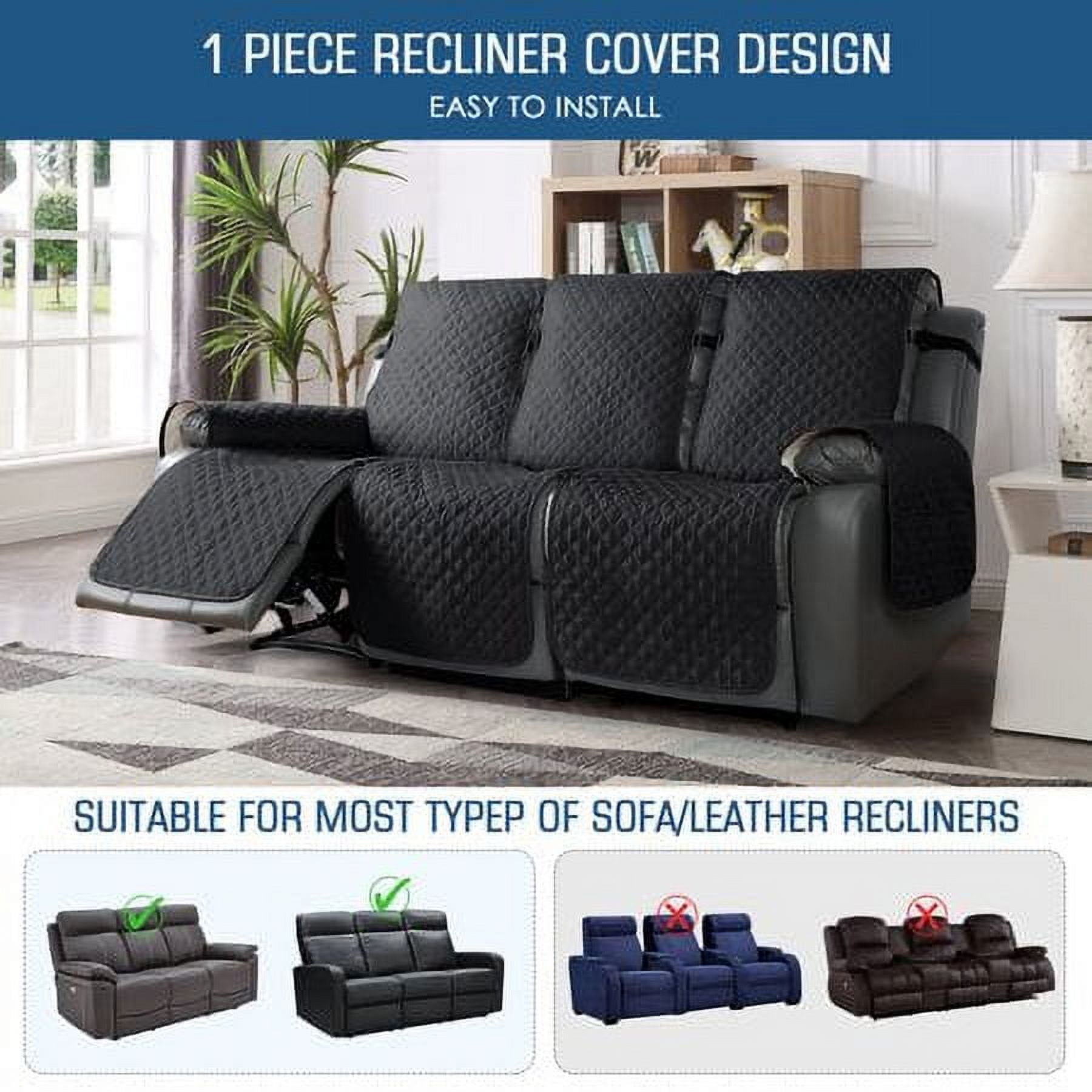 TAOCOCO Recliner Sofa Cover, Washable Couch Cover for 3 Seat Recliner Chair, Split Sofa Cover for Pet, Kids Black