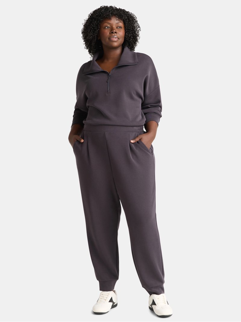 Avia Women's and Women's Plus ScubaKnit Pleat Joggers with Pockets