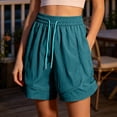thumbnail image 5 of Women's Nylon High Waisted Elastic Drawstring Workout Shorts with Pockets, Running Gym Hiking Casual Summer, Womens Athletic Shorts | UKHCCC,Green L, 5 of 7