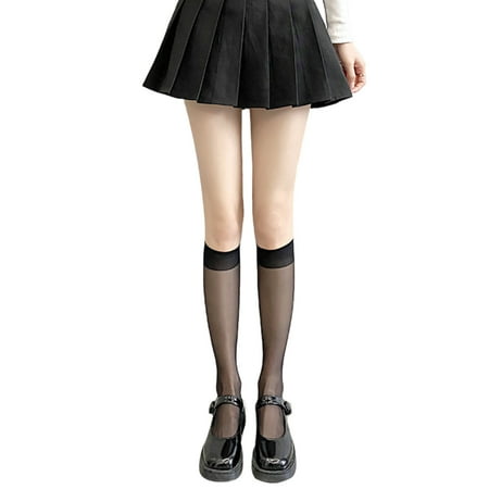 

Women Summer Sheer Silky Knee High Socks Solid Color Ultra-Thin Calf Stockings