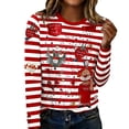 thumbnail image 2 of YMNXA Women's T Shirt Long Sleeve Round Neck Striped Print Fashion Comfortable Breathable Top For Casual Daily Wear,Red,S, 2 of 4
