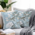 thumbnail image 2 of Waterproof Throw Pillow Covers Set of 2, 16x16 Inch Light Blue White Floral Decorative Pillowcases Outdoor Pillow Slip Cushion Covers Set for Couch Tent Retro Botanical Flower, 2 of 7