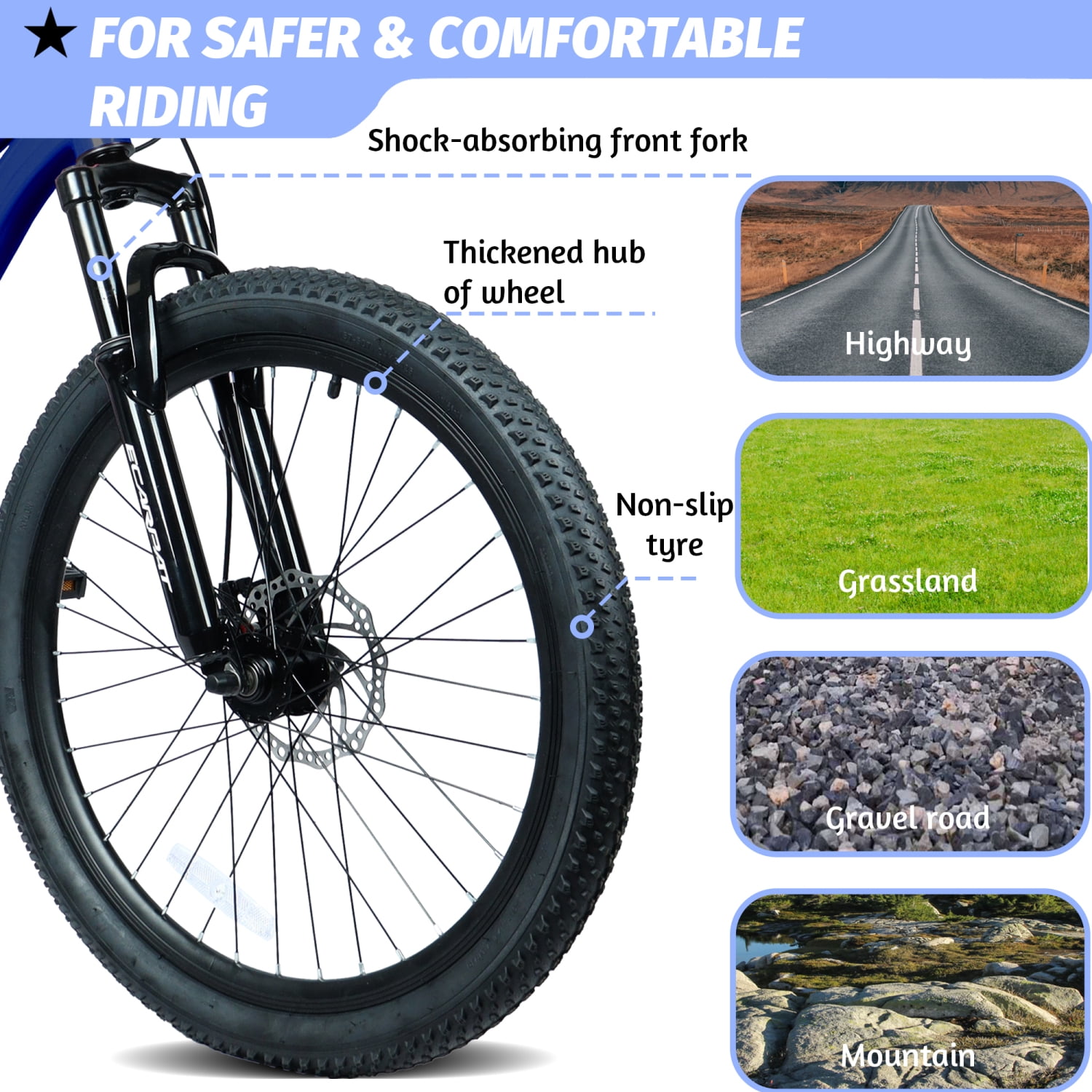 Ambifirner 24 Inch Mountain Bike with 7 Speeds & Front Suspension Durable Steel Frame, Alloy Rims & Disc Brakes Multiple Colors