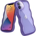 thumbnail image 6 of Compatible with iPhone 12 Case, Cute Curly Wave Frame Shape with Plating Edge, Camera Lens Cover & Soft TPU Silicone Heavy Duty Shockproof Protection Clear Phone case for iPhone 12, Purple, 6 of 15