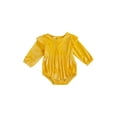 thumbnail image 3 of Qiylii Baby Girl's Solid Color Velvet Romper Long Sleeve Round Neck Bodysuit, 3 of 9