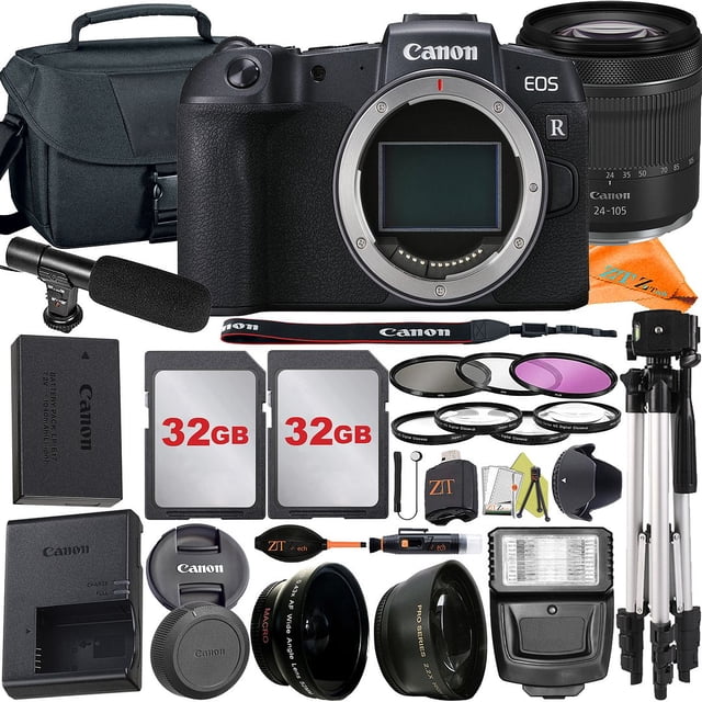 Canon EOS RP Mirrorless Camera with RF24-105mm Lens + 2Pack 32GB Card + Case + ZeeTech Accessory