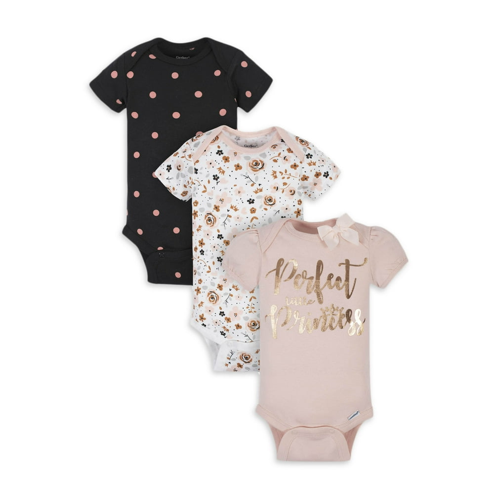 Gerber Gerber Organic Cotton Baby Girl Princess Bodysuit, 3 Pack