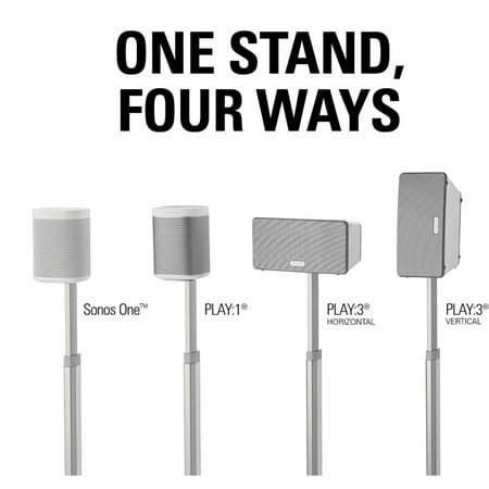 Sanus - 30" to 42" Adjustable Height Speaker Stand for Sonos One, Sonos One SL, PLAY:1 and PLAY:3 Speakers - White