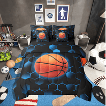 Erosebridal Basketball Bedding Sets Twin Size,Geometric Hexagon Comforter Sets with Sheets,Sport Bedroom Decor,Reversible,Breathable,7-Piece