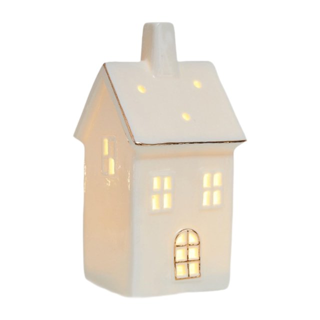 Figura decorativa navideña de cerámica para mesa, adorno navideño iluminado con LED para el hogar, vacaciones, decoración rústica navideña para Estilo E