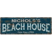 NICHOLS'S Beach House Blue Rustic Cabin Home Decor 6x18 Metal 106180026174