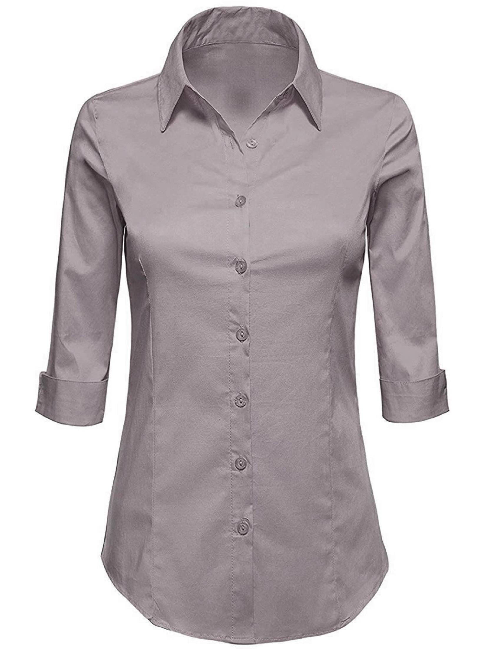 MBJ WT1947 Womens 3/4 Sleeve Tailored Button Down Shirts XL GREY - Walmart.com