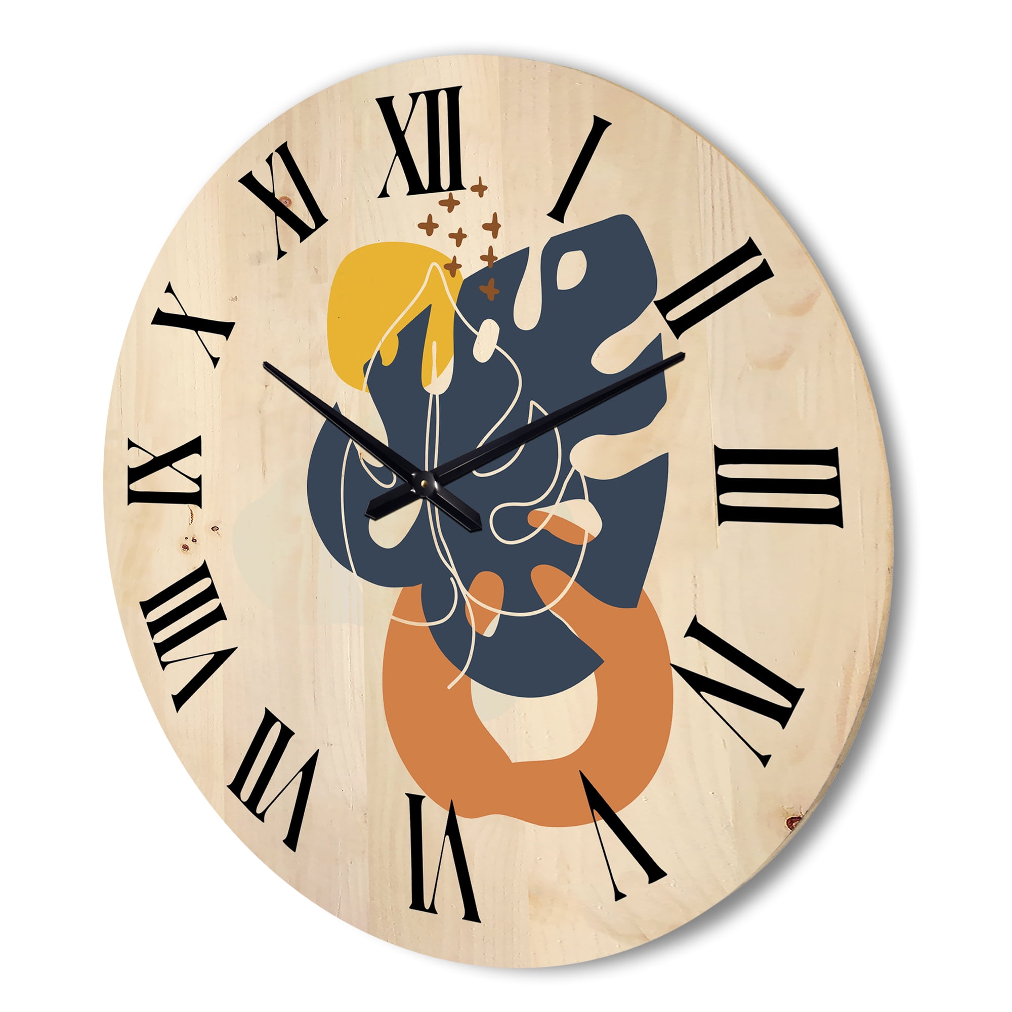 Designart 'Abstract Minimal Shapes Under Flowers IX' Modern Wood Wall Clock