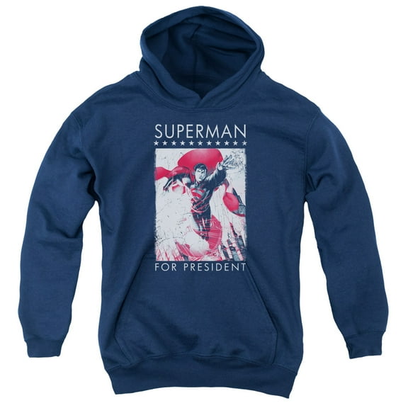 Trevco Sportswear SM2368-YFTH-1 Superman for President Youth Hooded Sweatshirt, Navy - Small