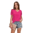 thumbnail image 5 of Women's Summer Casual 2-Pack V Neck Tops Swiss Dot Puff Sleeve Blouse Hotpink/Black, 5 of 7