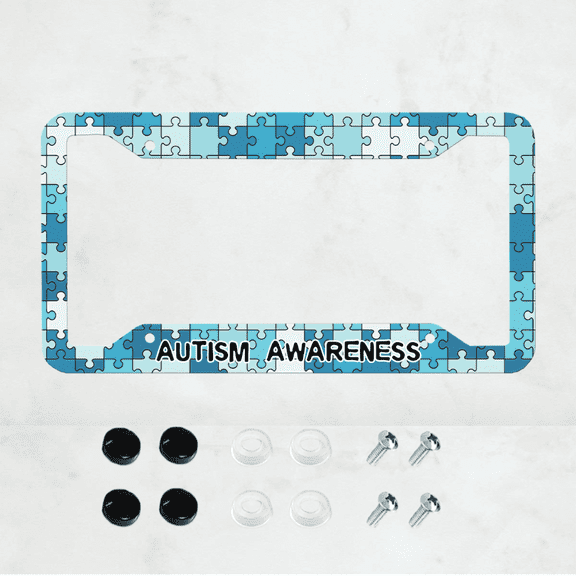 AUTISM AWARENESS License Plate Frame, Jigsaw License Plate Frame, Color Plate Frame, Front And Rear License Plate Cover, 4-Hole Common License Plate, Car Decoration, Size 12x6 inch