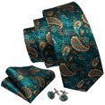 thumbnail image 2 of Barry.Wang Paisley Ties for Men Flower Silk Necktie Set with Handkerchief Cufflinks Wedding Party Business, 2 of 3