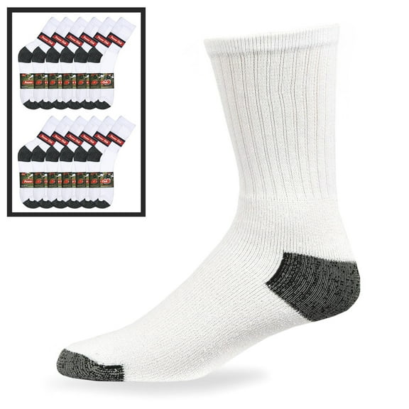 12 Pairs Mens Sports Crew Socks Cotton Calf Cushioned Athletics White Size 10-13