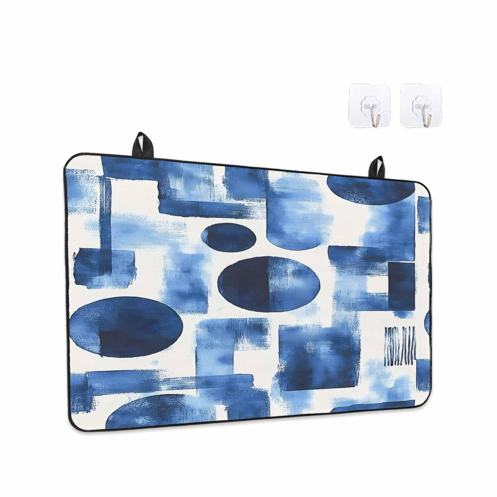 Blue Geometric Stove Top Cover for Electric Stove, Heat-proof & Non Slip Glass Top Stove Cover Protector, Modern Abstract Vintage Art Aesthetic Kitchen Flat Cooktop Rubber Mat 24x21 Inches