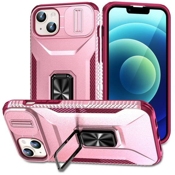 TECH CIRCLE Cool Case for iPhone 12 Pro & iPhone 12 (6.1") 2020 - Protective Shockproof Case with [Kickstand /Phone Ring Holder] [Sliding Cover for Camera Protection] Sturdy Hard Plastic Cover, Pink