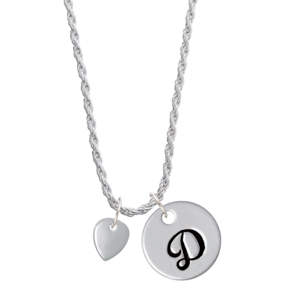 Delight Jewelry Silvertone Mini Guitar Pick Silvertone Script Initial Disc - D - Charm Necklace, 20"+3"