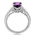 thumbnail image 3 of Gem Stone King 925 Sterling Silver Purple Amethyst and White Created Sapphire Ring for Women | 1.70 Cttw | Cushion Checkerboard 7MM | Available in Size 5, 6, 7, 8, 9, 3 of 6