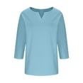 thumbnail image 4 of Royisotas Casual Women's Plus Size Tops 3/4 Sleeve Solid Color Light Blue Summer TShirts Loose Fashion V-Neck Shirts, 4 of 6