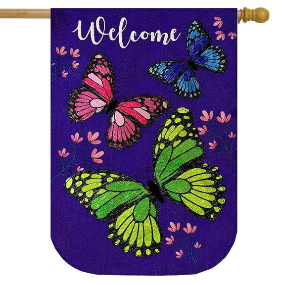 Briarwood Lane Butterfly Trio Burlap House Flag