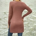 thumbnail image 3 of Mikilon Womens Side Slit Long Shirts Round-Neck Long Sleeve Nipped Waist Slim Long Tops, 3 of 6