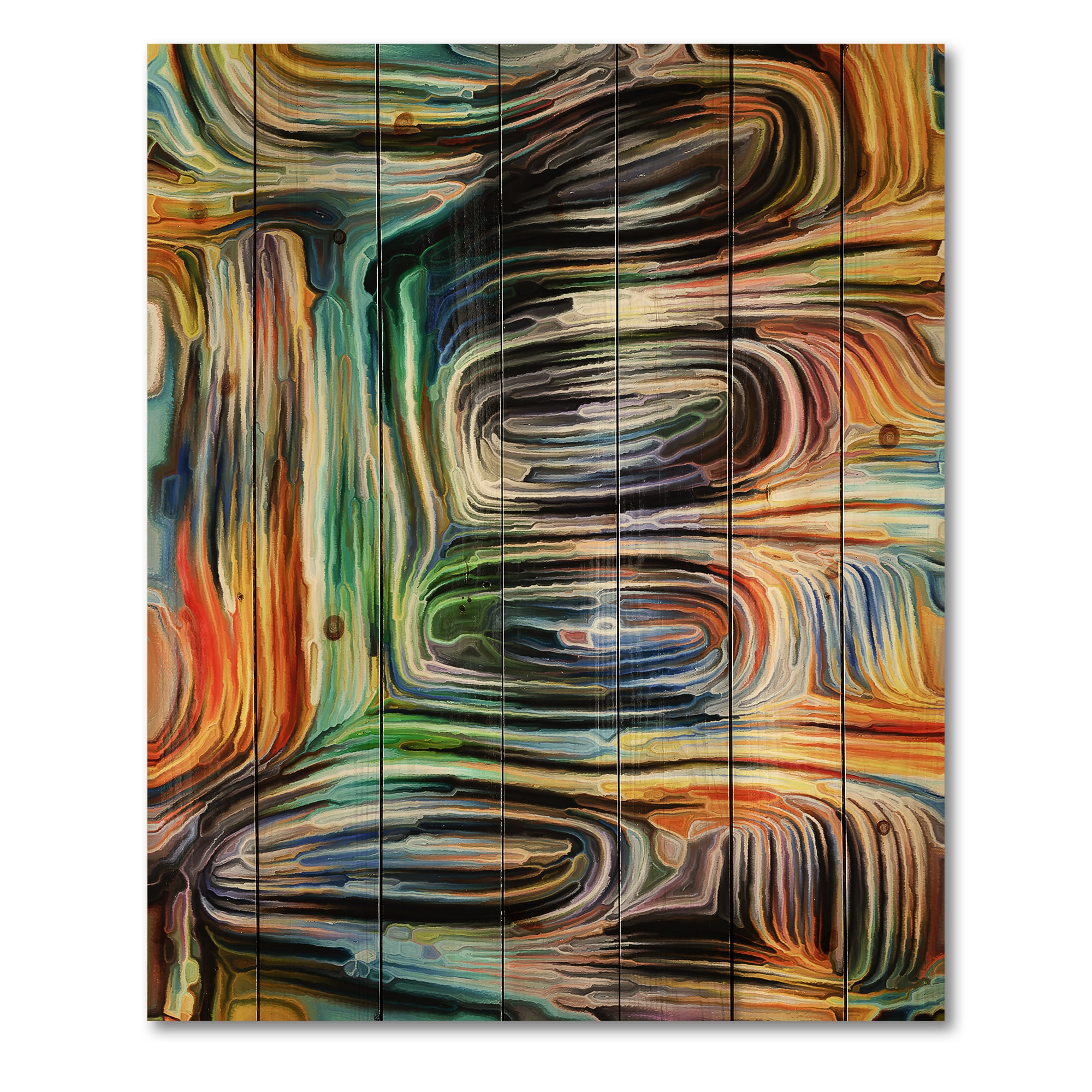 Designart 'Colour Spiral Fusion VII' Modern Print on Natural Pine Wood