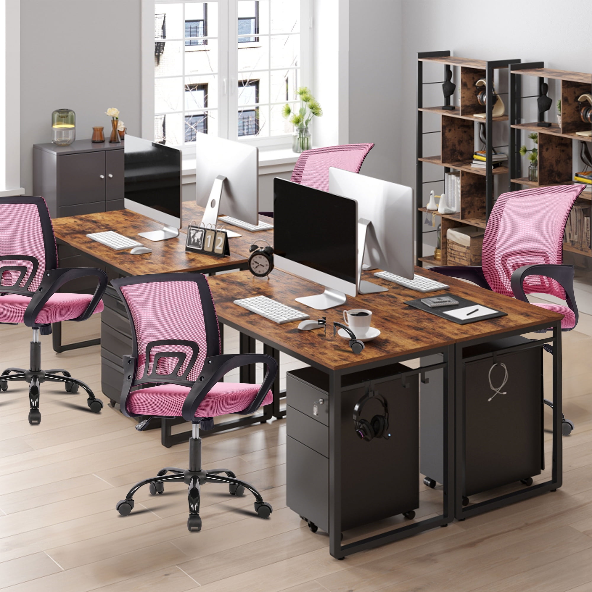 JONPONY Ergonomic Office Chair, Lumbar Support, Adjustable Height with Armrests for Adults,Pink