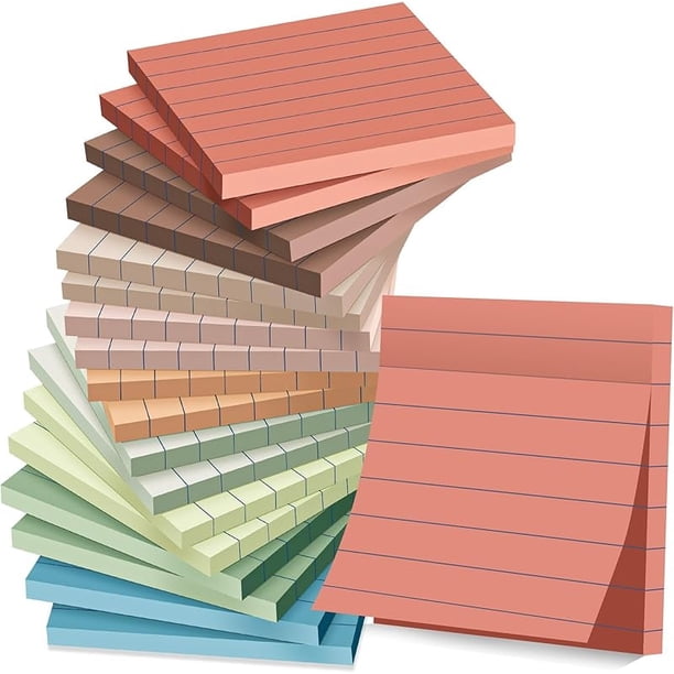 Notas Adhesivas Forradas de 3x3 en Poste, 7 Colores Brillantes con Líneas, Bloc de Notas Autoadhesivo, Adhesivo Fuerte, Grandes Almohadillas Adhesivas Rectangulares para Oficina, Hogar, Reunión