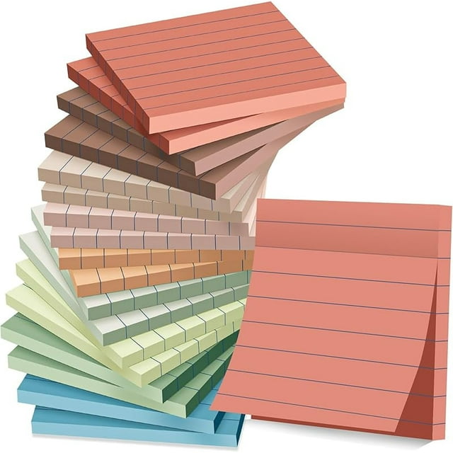 Notas Adhesivas Forradas de 3x3 en Poste, 7 Colores Brillantes con Líneas, Bloc de Notas Autoadhesivo, Adhesivo Fuerte, Grandes Almohadillas Adhesivas Rectangulares para Oficina, Hogar, Reunión