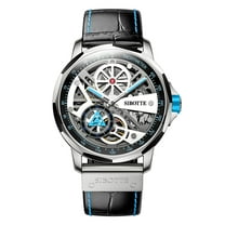 SIBOTTE Skeleton Japanese Automatic Self-Winding Movement 7570 Retro Men Mechanical Business Wrist Watch Steel Genuine Leather Sapphire Crystal Waterproof Clock Luminous