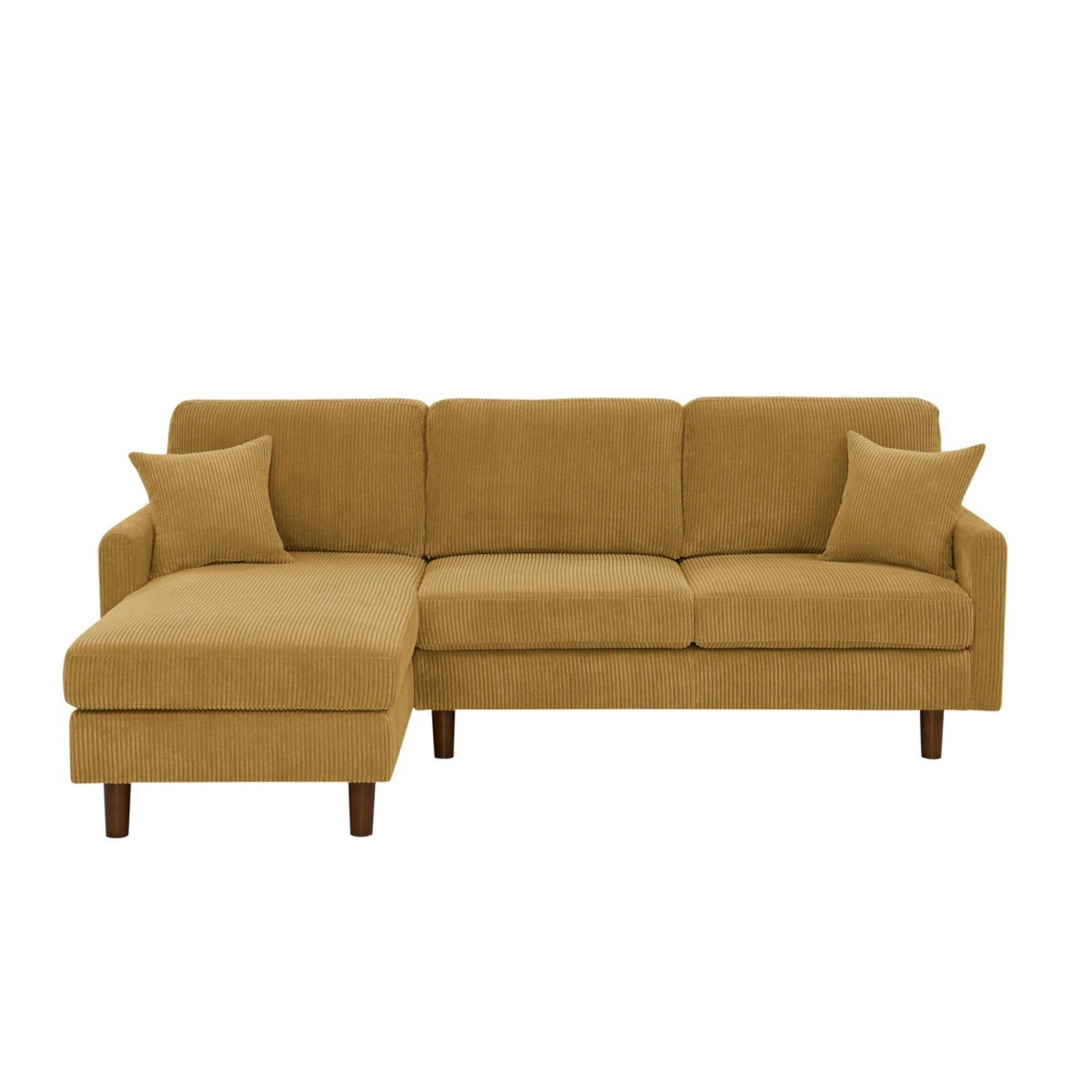 92.5" Mustard Yellow Corduroy L-Shape Sectional Sofa with Chaise