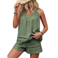 thumbnail image 3 of Women'S 2 Piece Vacation Outfits Sleeveless Tank Top and Matching Shorts Sets Green M, 3 of 8