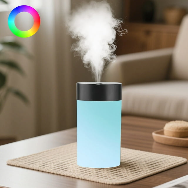 Humidificador USB, atomizador colorido, luz ambiental, pequeño mini, para coche, hogar, dormitorio, escritorio.