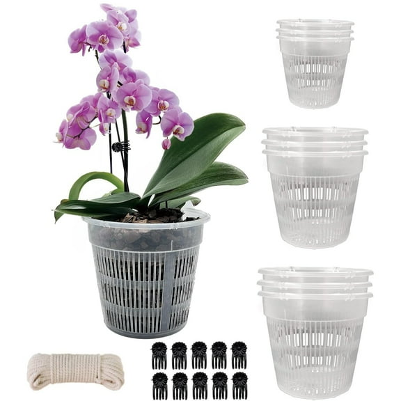 QCQHDU 4.5" x 5.5" x 6.3" Round Clear Plastic Orchid Plant Pot (9 Count)