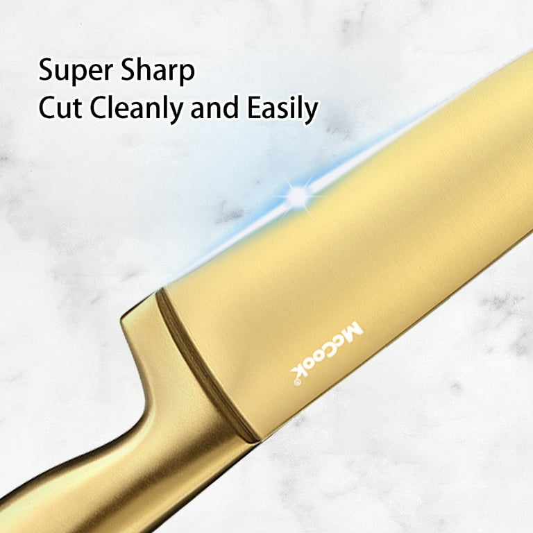 McCook® Kitchen Knife Sets, Golden Titanium Stainless Steel Knives Block Set  with Built-in Sharpener - Yahoo Shopping