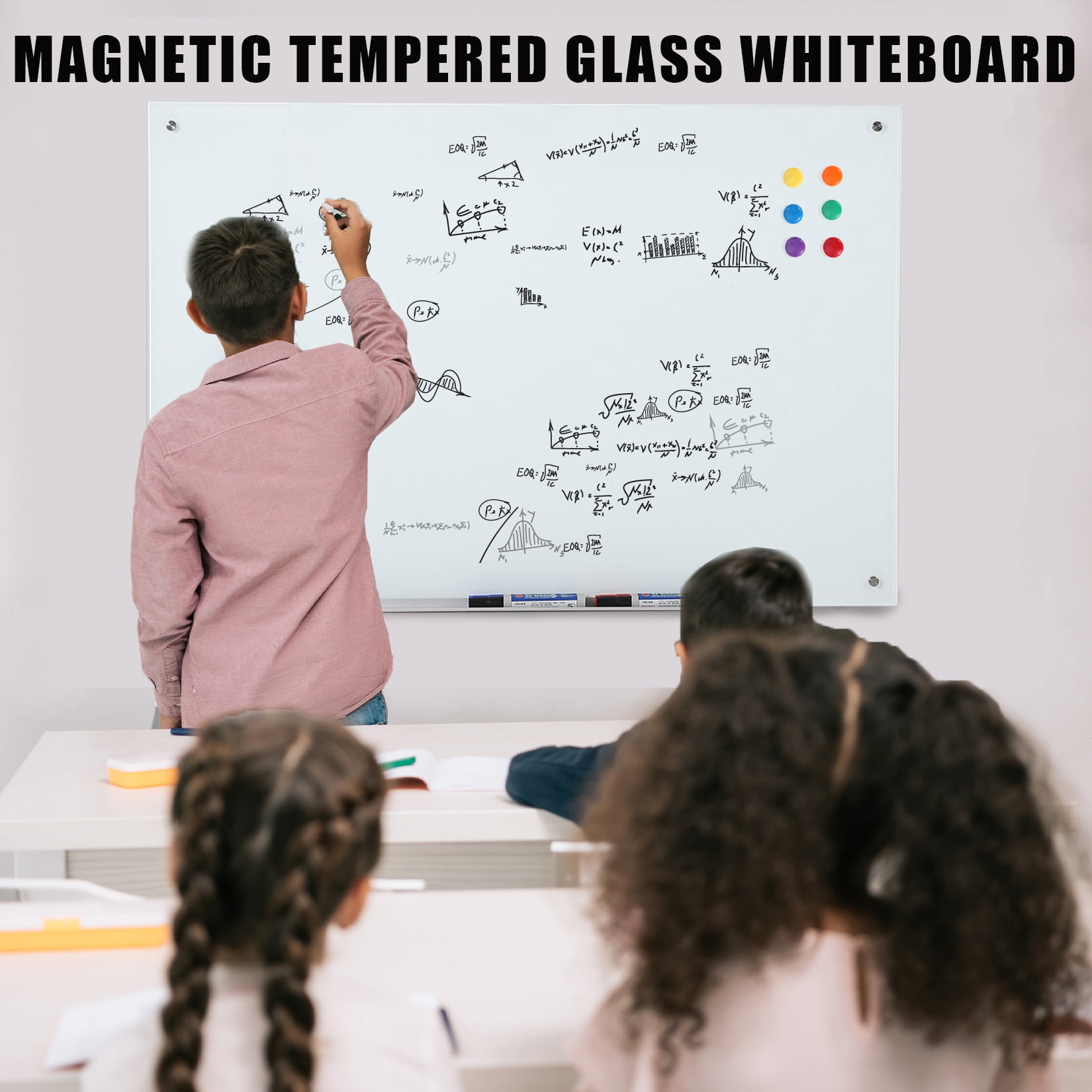 Magnetic Glass Whiteboard Frameless Dry Erase Board with 6 Strong Magnets, Tempered Glass Writing Board for Office, Home & School, White, 23.6" x 17.7"