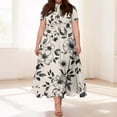 thumbnail image 2 of LWavelet Women's Plus Size Floral Maxi Dress Short Sleeve Tie Waist Casual Boho Flowy Dress with Pockets Gray 4XL, 2 of 7