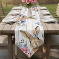 thumbnail image 6 of Bunny Easter Table Runner Linen Burlap Table Runner 70 Inches Long Spring Floral Blue Eucalyptus Leaves Wooden Dresser Scarves for Kitchen Island Coffee Dining Party Wedding Holiday Decor 13"x70", 6 of 8