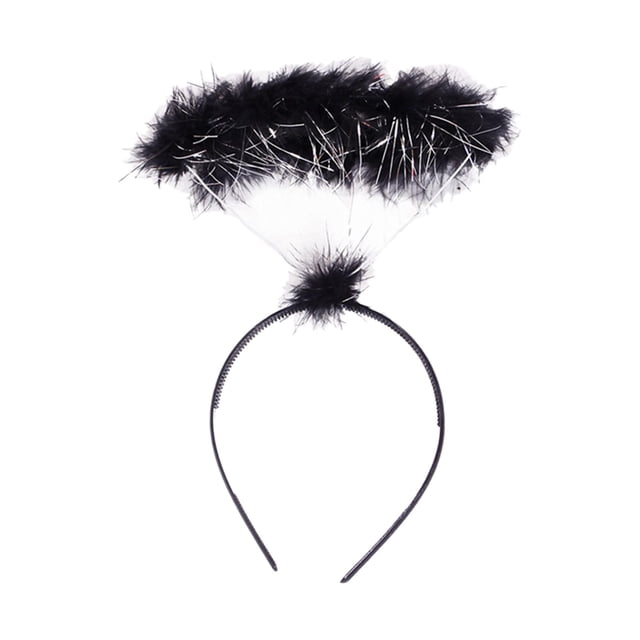 Diadema de ángel con halo de plumas, corona, accesorios de disfraz de ángel, accesorios para el cabello para fiesta de graduación, puesta en escena, Negro