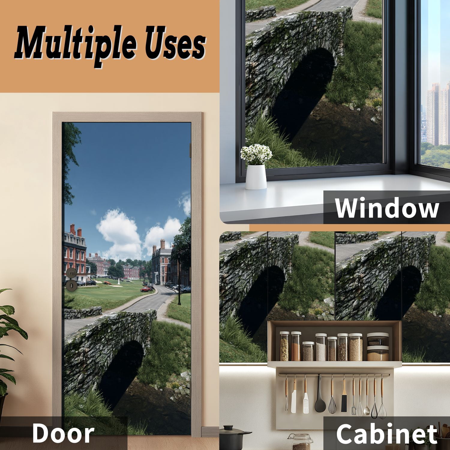 Self Adhesive Vinyl Refrigerator Wrap Set golf old course st andrews scotland old bridges pictures Door Mural Removable Fridge Sticker Peel and Stick&nbsp;Full Door Cover Decal Kitchen Bar Decor