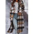 thumbnail image 3 of Women's long flannel plaid jacket Comfortable Lapel button down jacket fluffy windbreaker, brown, X-large, 3 of 6