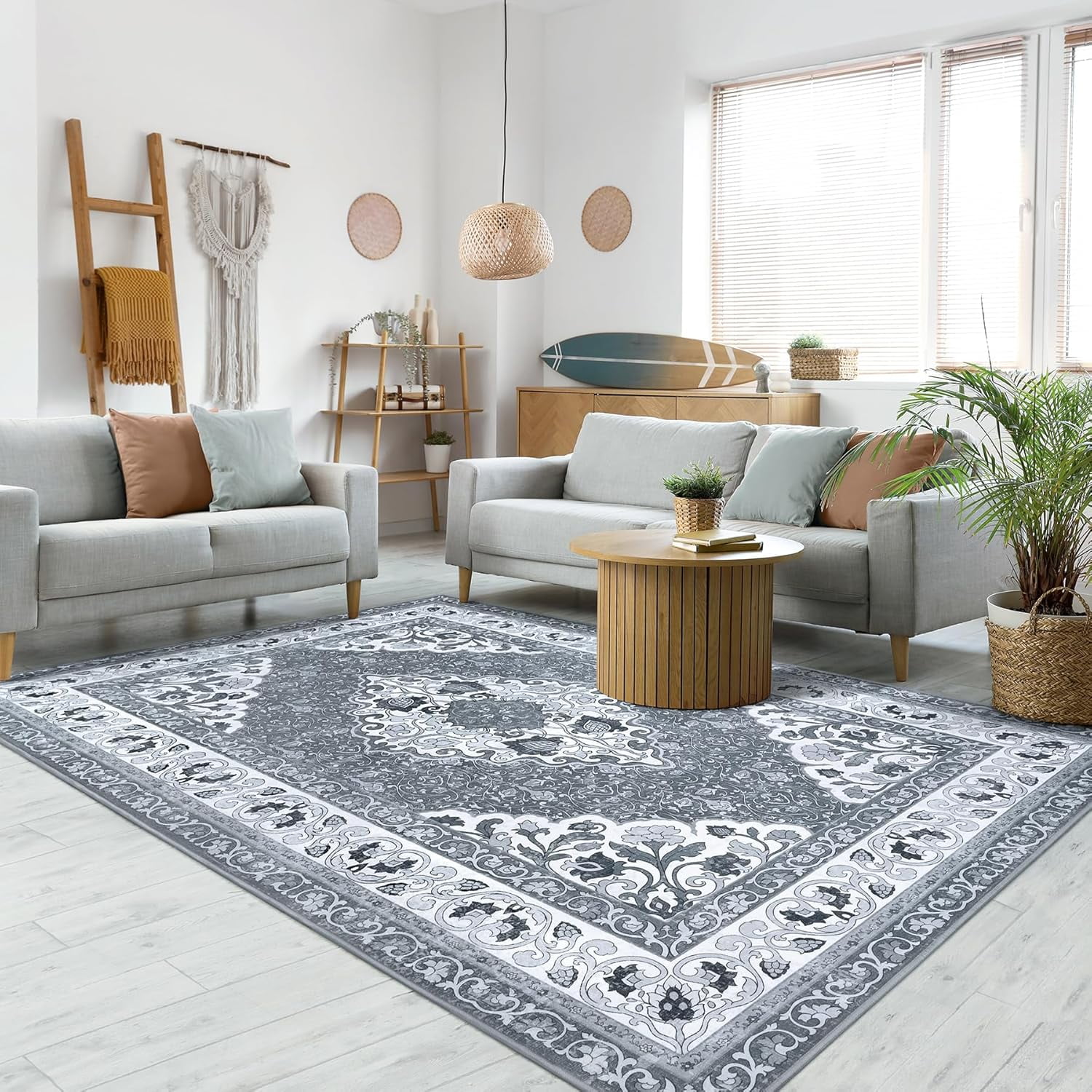 Grey 4x6 Area Rugs for Living Room, Machine Washable Low-Pile