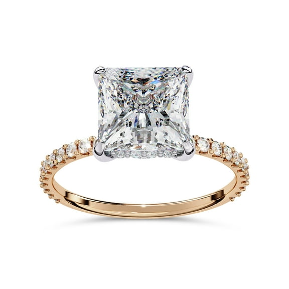 IGI Certified Lab Grown Diamond Hidden Halo Solitaire Engagement Rings for Women, Center 7.5mm Princess Cut Half Eternity Wedding Rings 18K Solid Rose Gold F-G, VS-SI Quality (2.65 Cttw) Ring Size-9.5