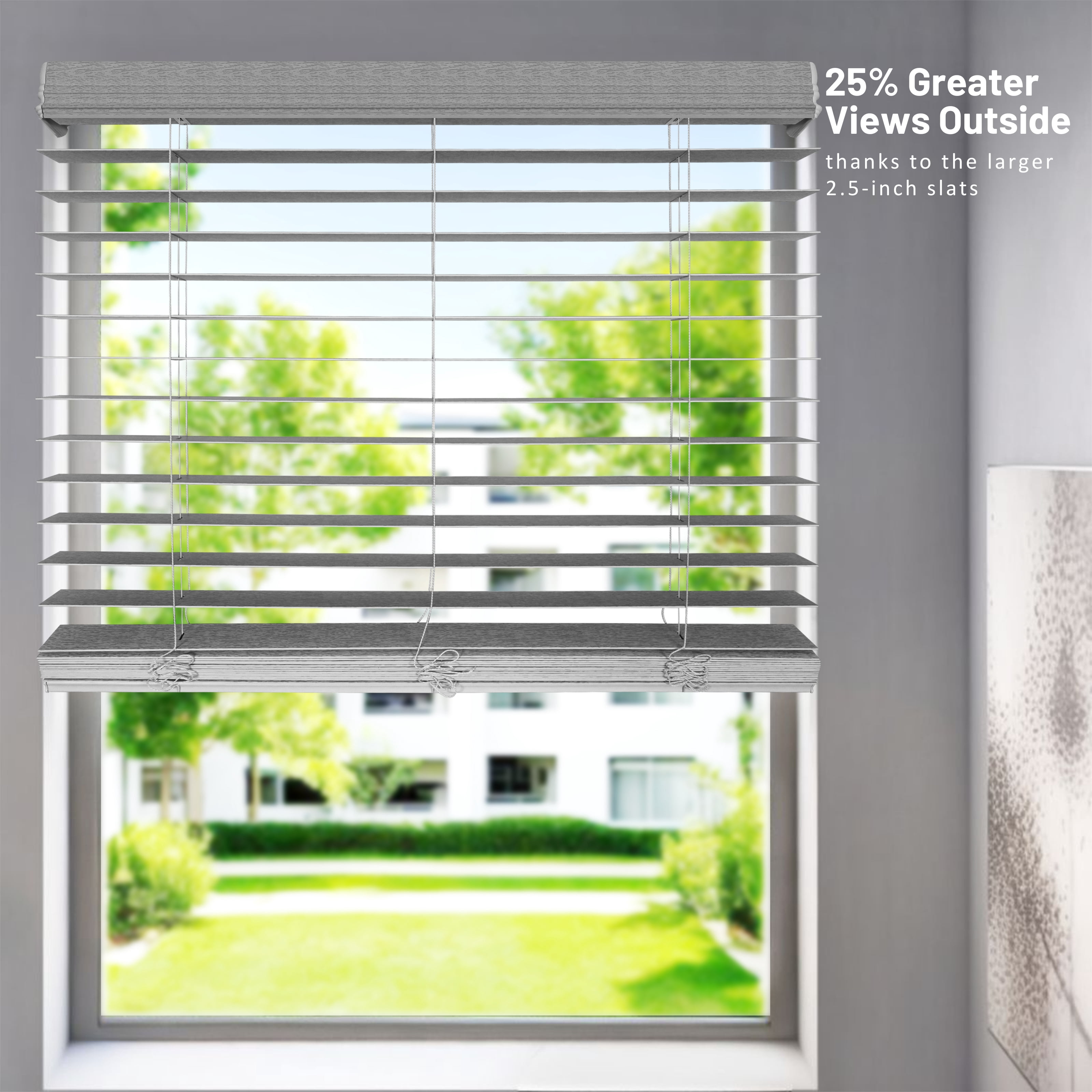 Chicology Cordless Faux Wood Blinds, Gray Textured (2.5" Slat), 24"W X 72"H
